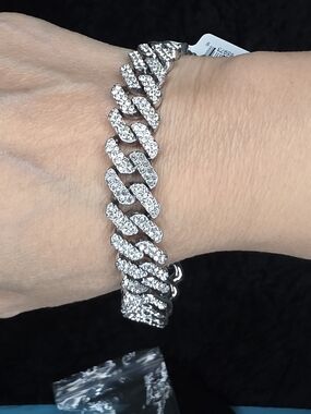 Invicta Silver Crystal Pavé Cuban Link Bracelet